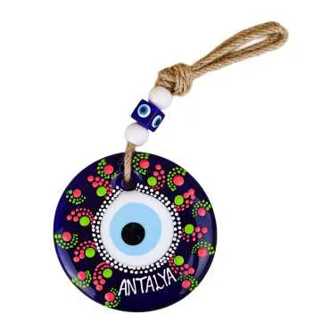Antalya Themed Mandala Design Glass Evil Eye Wall Hanging 22 cm - 9