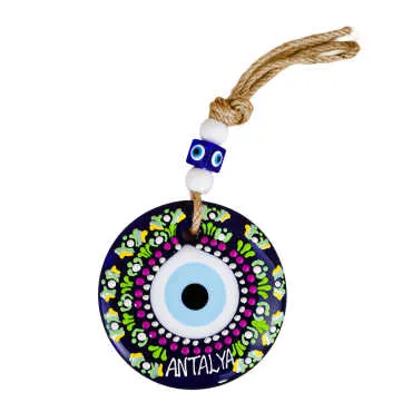 Antalya Themed Mandala Design Glass Evil Eye Wall Hanging 22 cm - 8