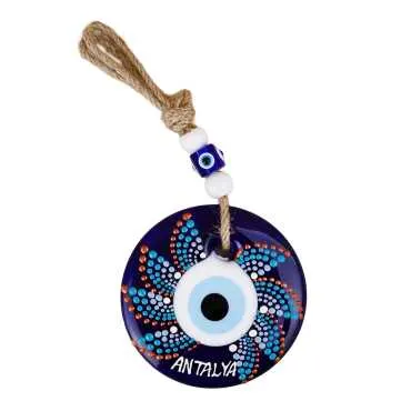 Antalya Themed Mandala Design Glass Evil Eye Wall Hanging 22 cm - 5