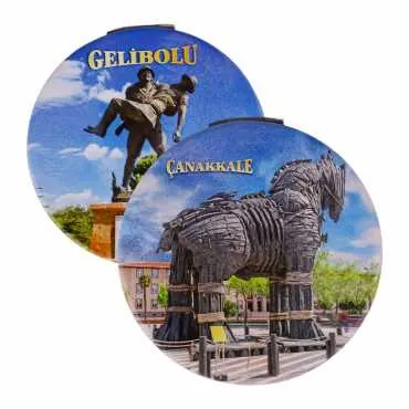 Çanakkale Themed Myros Round Customized PU Mirror 72x11 mm - 2