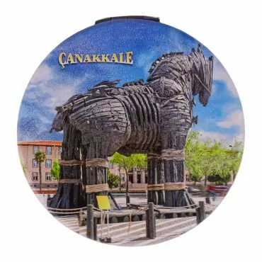 Çanakkale Themed Myros Round Customized PU Mirror 72x11 mm - 4