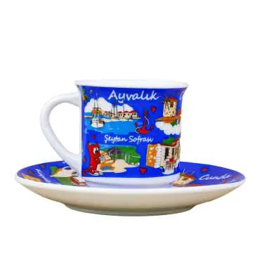 Ayvalık Themed Porcelain Coffee Set for Two