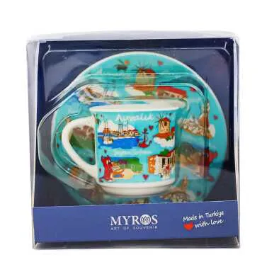 Ayvalık Themed Single Porcelain Coffee Cup - 3