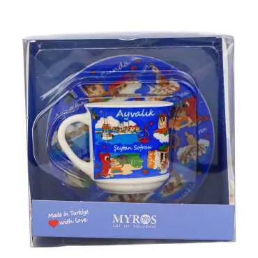 Ayvalık Themed Single Porcelain Coffee Cup - 5