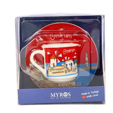 Bodrum Themed Single Porcelain Coffee Cup - 4
