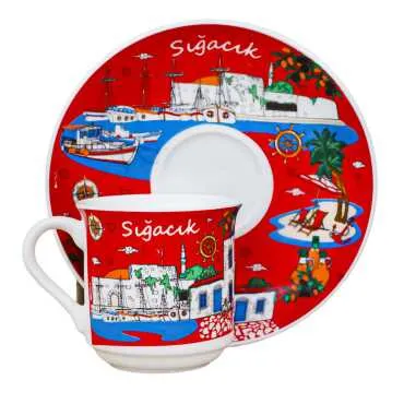 Sığacık Themed Porcelain Coffee Set for Two - 3