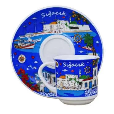 Sığacık Themed Porcelain Coffee Set for Two - 4