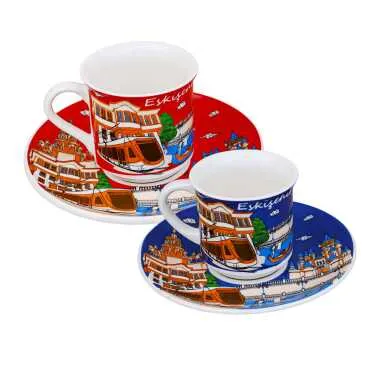 Eskişehir Themed Porcelain Coffee Set for Two - 2