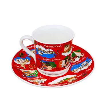 Ayvalık Themed Porcelain Coffee Set for Two - 4