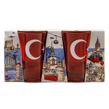 Turkish Flag Themed Set of Two Painted Shot Glasses