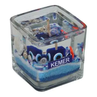 Kemer Temalı Orta Boy Kare Cam Bardak Jel Mum