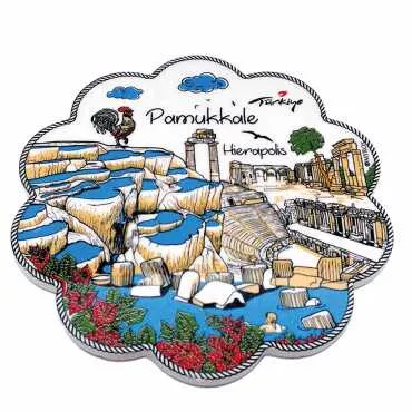 Pamukkale Themed Myros Traditional Daisy Ceramic Coaster 110 mm