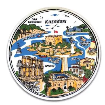 Kuşadası Themed Myros Round Souvenir Coaster 100 mm