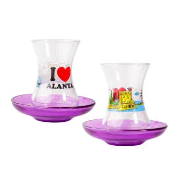 Alanya Themed Custom Printed Turkish Tea Glass Set Of 2 Pcs - Standart - 2