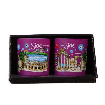 Wholesale Side Themed Glass Mug Set of 2 - 7