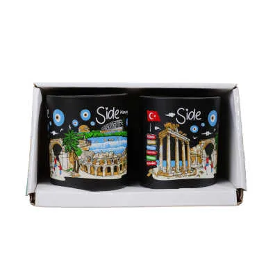 Wholesale Side Themed Glass Mug Set of 2 - 8