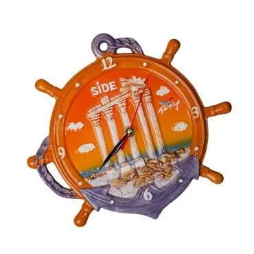 Side Themed Ceramic Orange Anchor Clock - Standart - 2
