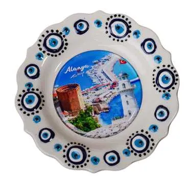 Alanya Themed Turkish Ceramic Plate With Epoxy 12 Cm - 2