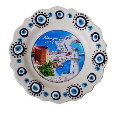 Alanya Themed Turkish Ceramic Plate With Epoxy 12 Cm