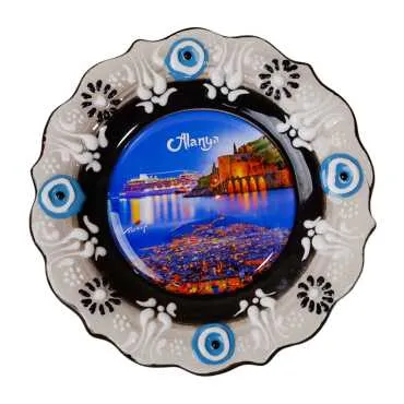 Alanya Themed Turkish Ceramic Plate With Epoxy 12 Cm - 6