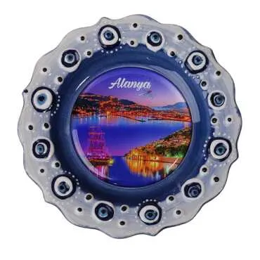 Alanya Themed Turkish Ceramic Plate With Epoxy 12 Cm - 8