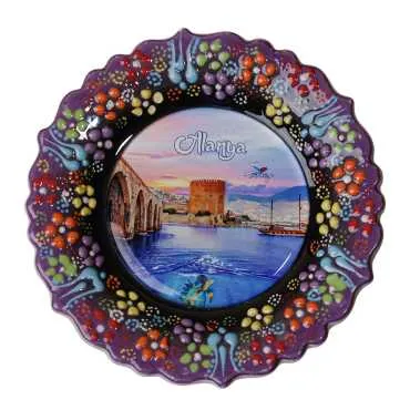 Alanya Themed Turkish Ceramic Plate With Epoxy 12 Cm - 9