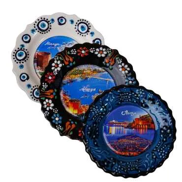 Alanya Themed Turkish Ceramic Plate With Epoxy 12 Cm - 5