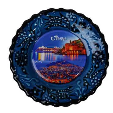 Alanya Themed Turkish Ceramic Plate With Epoxy 12 Cm - 10