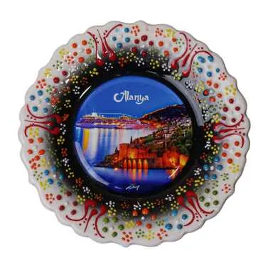 Alanya Themed Turkish Ceramic Plate With Epoxy 12 Cm - 11