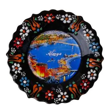 Alanya Themed Turkish Ceramic Plate With Epoxy 12 Cm - 12
