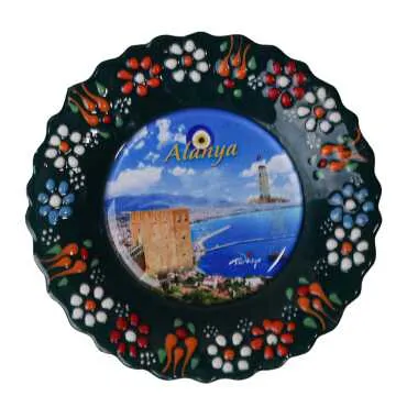 Alanya Themed Turkish Ceramic Plate With Epoxy 12 Cm - 13