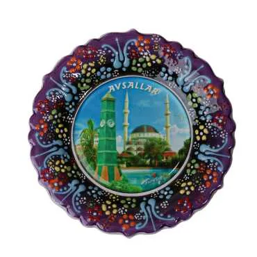 Alanya Themed Turkish Ceramic Plate With Epoxy 12 Cm - 19