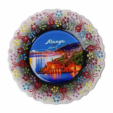 Alanya Themed Turkish Ceramic Plate With Epoxy 18 Cm - 7