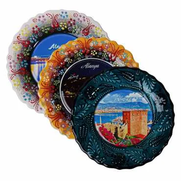 Alanya Themed Turkish Ceramic Plate With Epoxy 18 Cm - 5