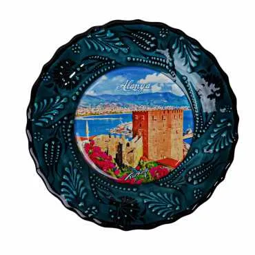 Alanya Themed Turkish Ceramic Plate With Epoxy 18 Cm - 8