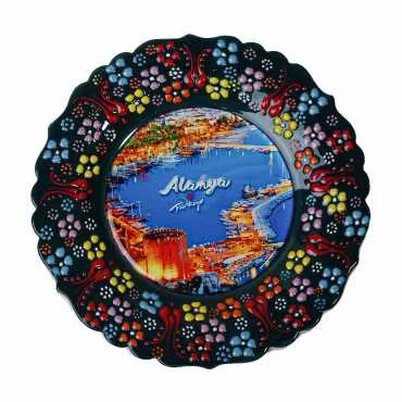 Alanya Themed Turkish Ceramic Plate With Epoxy 18 Cm - 9