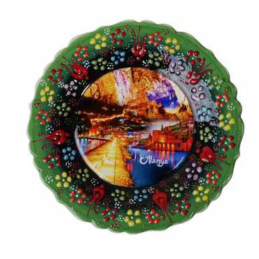 Alanya Themed Turkish Ceramic Plate With Epoxy 18 Cm - 10