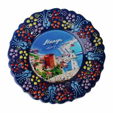 Alanya Themed Turkish Ceramic Plate With Epoxy 18 Cm - 11