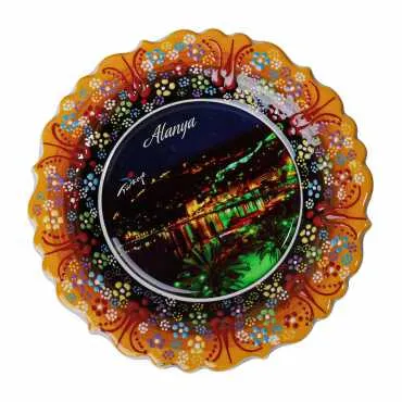 Alanya Themed Turkish Ceramic Plate With Epoxy 18 Cm - 2