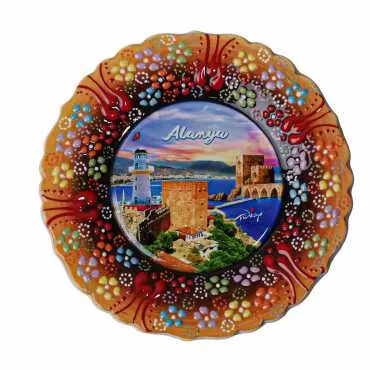 Alanya Themed Turkish Ceramic Plate With Epoxy 18 Cm - 13
