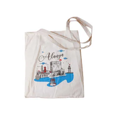 Toptan Alanya Temalı Dijital Baskılı Ham Bez Çanta 35x40 cm - 4