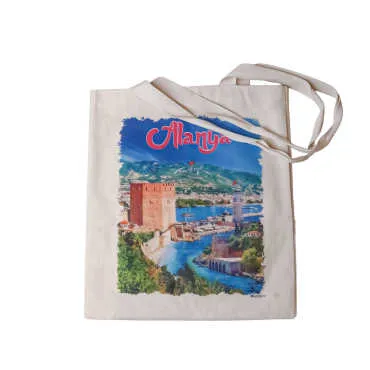 Toptan Alanya Temalı Dijital Baskılı Ham Bez Çanta 35x40 cm - 6