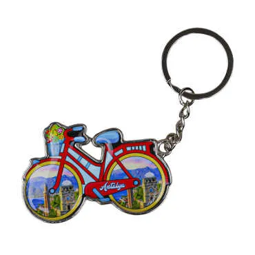 Antalya Themed Bicycle Shaped Metal Keychain