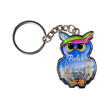 Belek Themed Owl Shaped Metal Keychain