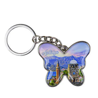 Antalya Themed Butterfly Shaped Metal Keychain