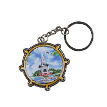 Kemer Themed Ship Wheel Shaped Metal Keychain