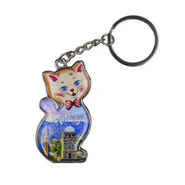 Antalya Temalı Kedi Şekilli Metal Anahtarlık
