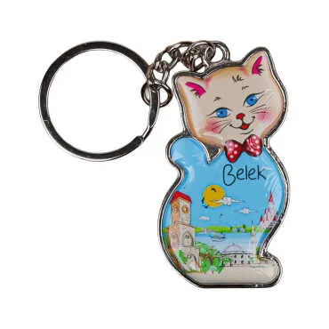 Belek Temalı Kedi Şekilli Metal Anahtarlık