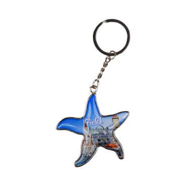 Belek Themed Starfish Shaped Metal Keychain