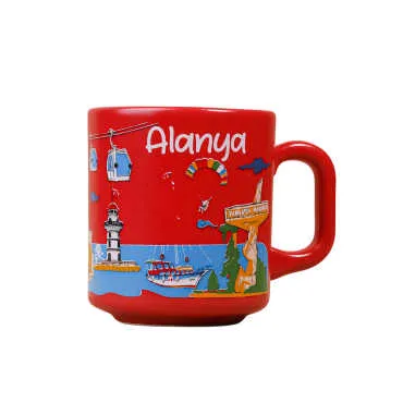 Alanya Temalı Yöresel Seramik Kapuçino Kupa - 8